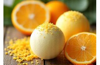 Bômbas de banho cítricas em tons amarelo e laranja